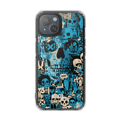 Electric Skull Graffiti · Clear Impact Magnetic Phone Case for iPhone · Blue
