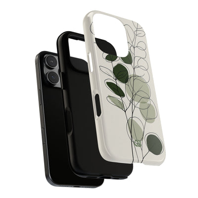 Green Tough Phone Case for iPhone - Muted Eucalyptus Sketch