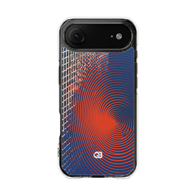 Blue Impact MagSafe Phone Case for iPhone - Orange Orbit Grid