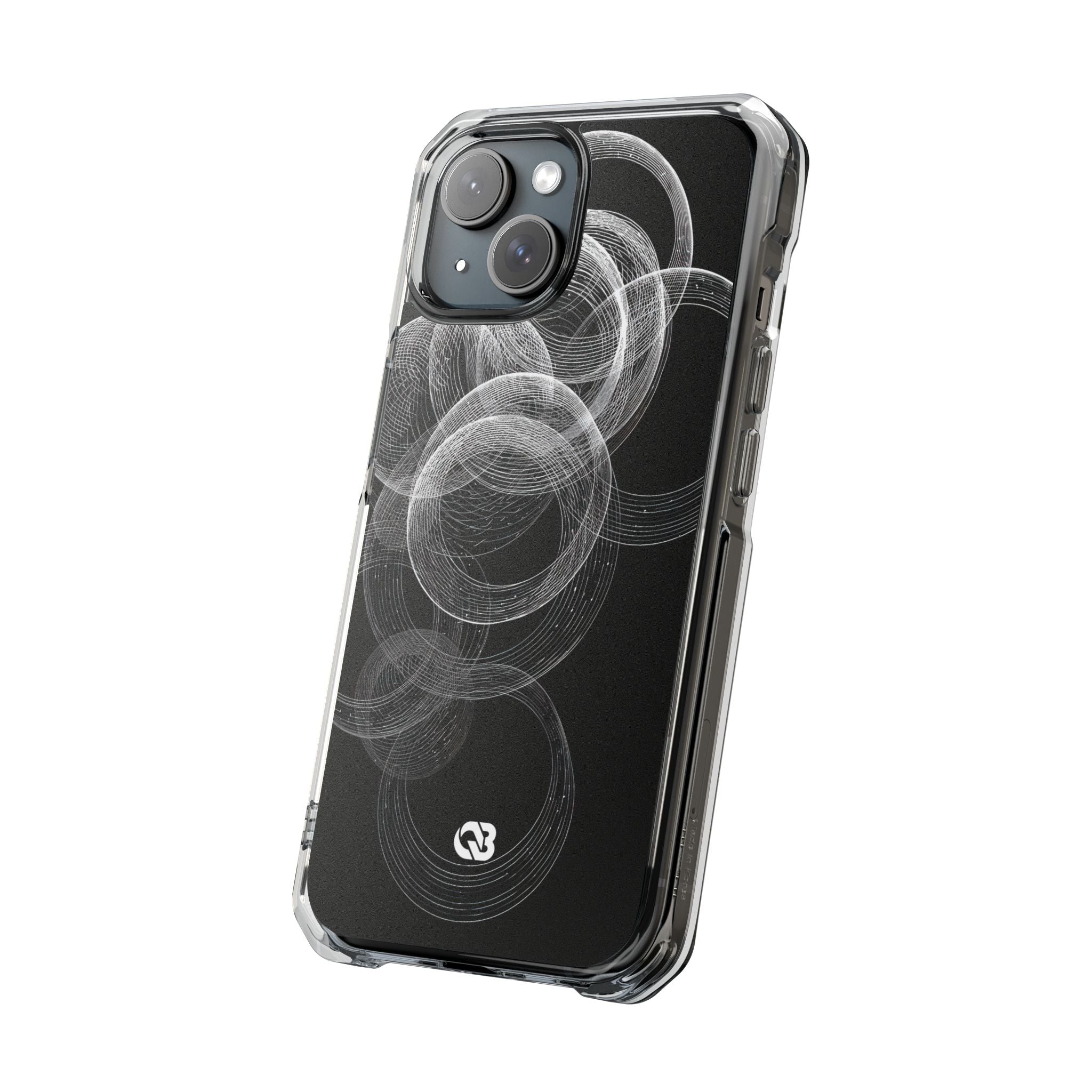 Black Impact MagSafe Phone Case for iPhone - Kinetic Wireframe Orbit