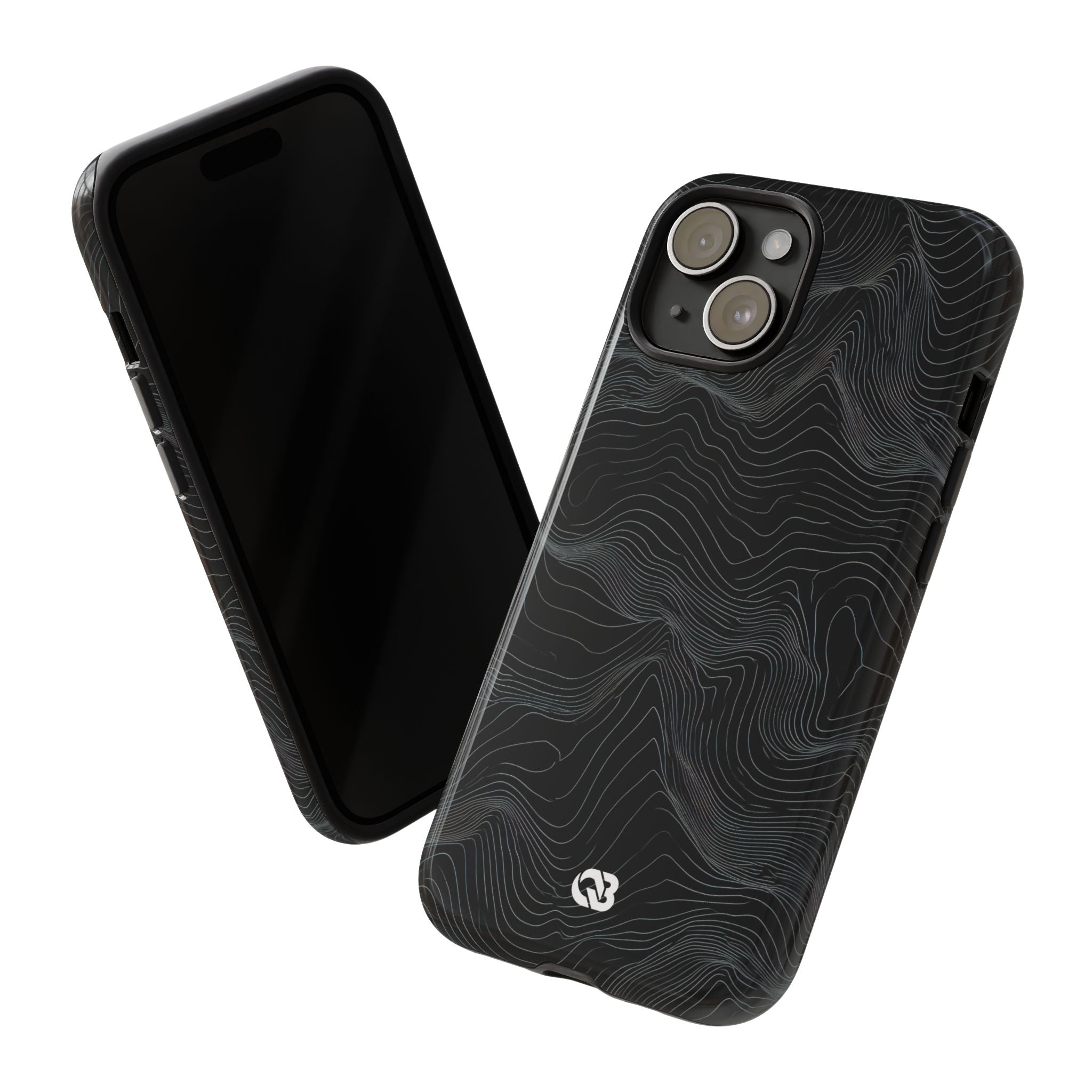 Black Tough Phone Case for iPhone - Obsidian Topo Wireframe