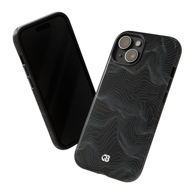 Black Tough Phone Case for iPhone - Obsidian Topo Wireframe