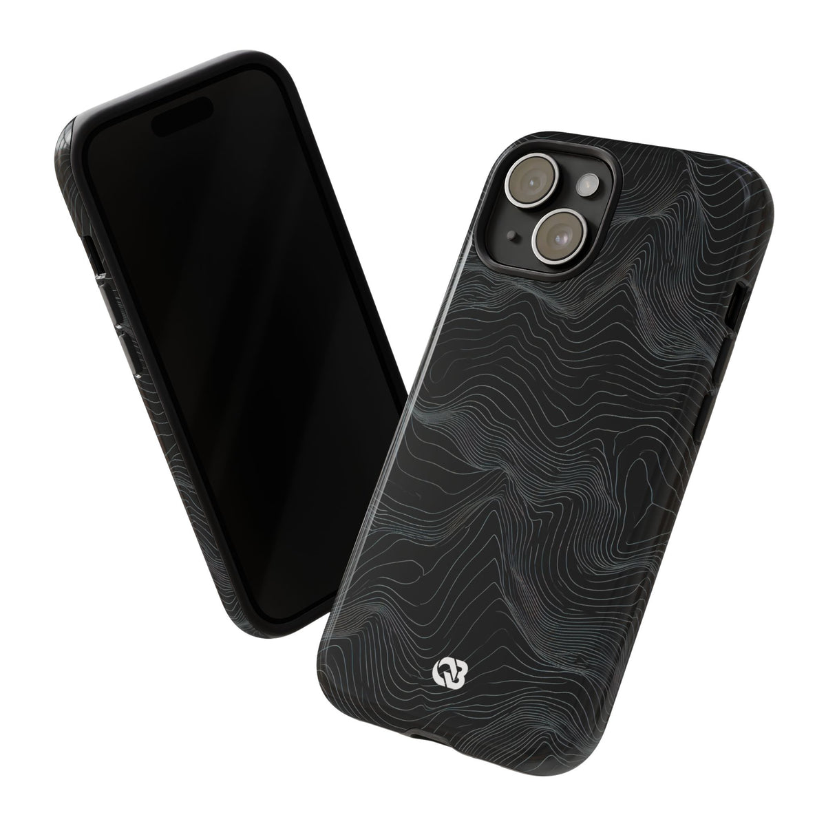 Black Tough Phone Case for iPhone - Obsidian Topo Wireframe
