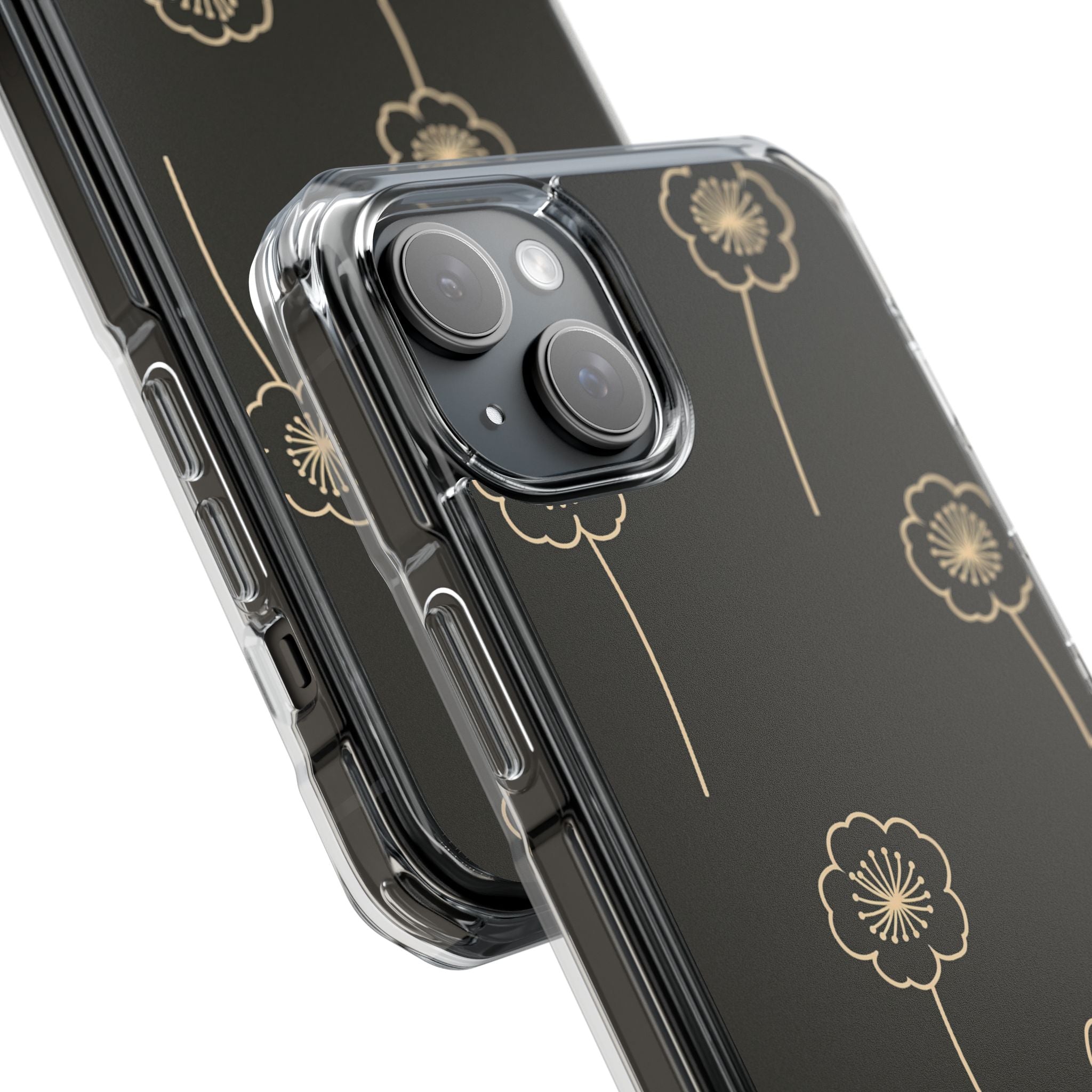 Black Impact MagSafe Phone Case for iPhone - Obsidian Sand Petals