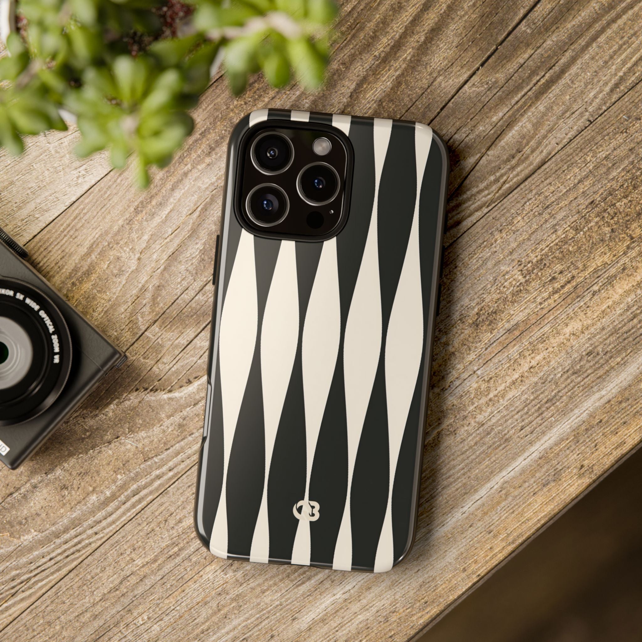 Black Tough Phone Case for iPhone - Ivory Spindle Grid