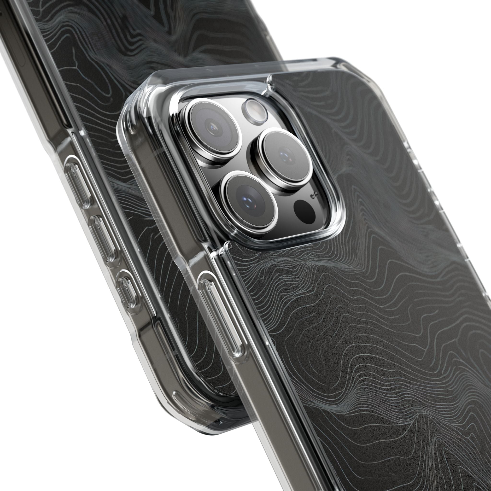 Black Impact MagSafe Phone Case for iPhone - Obsidian Topo Wireframe