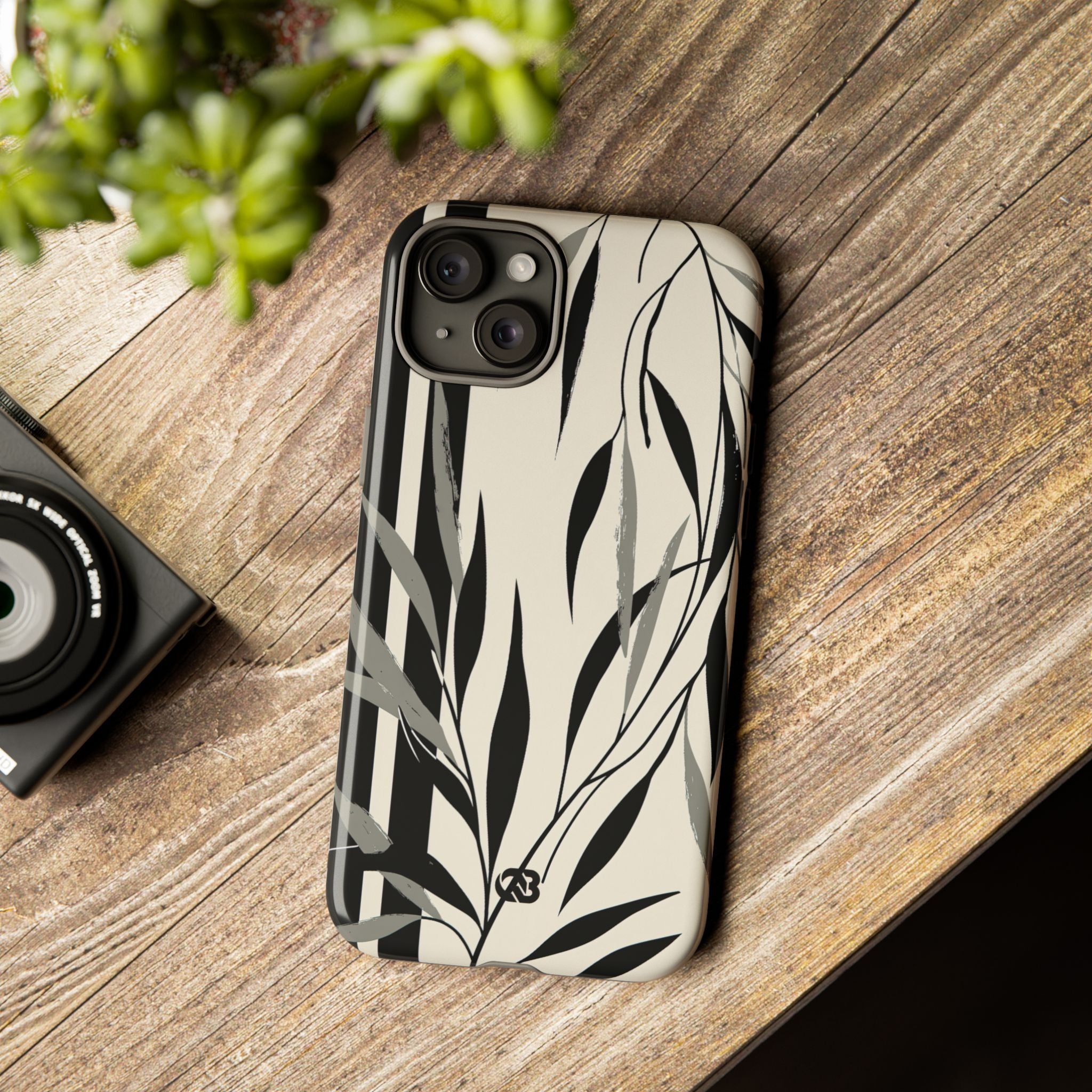 Beige Tough Phone Case for iPhone - Soot Leaf Sketch
