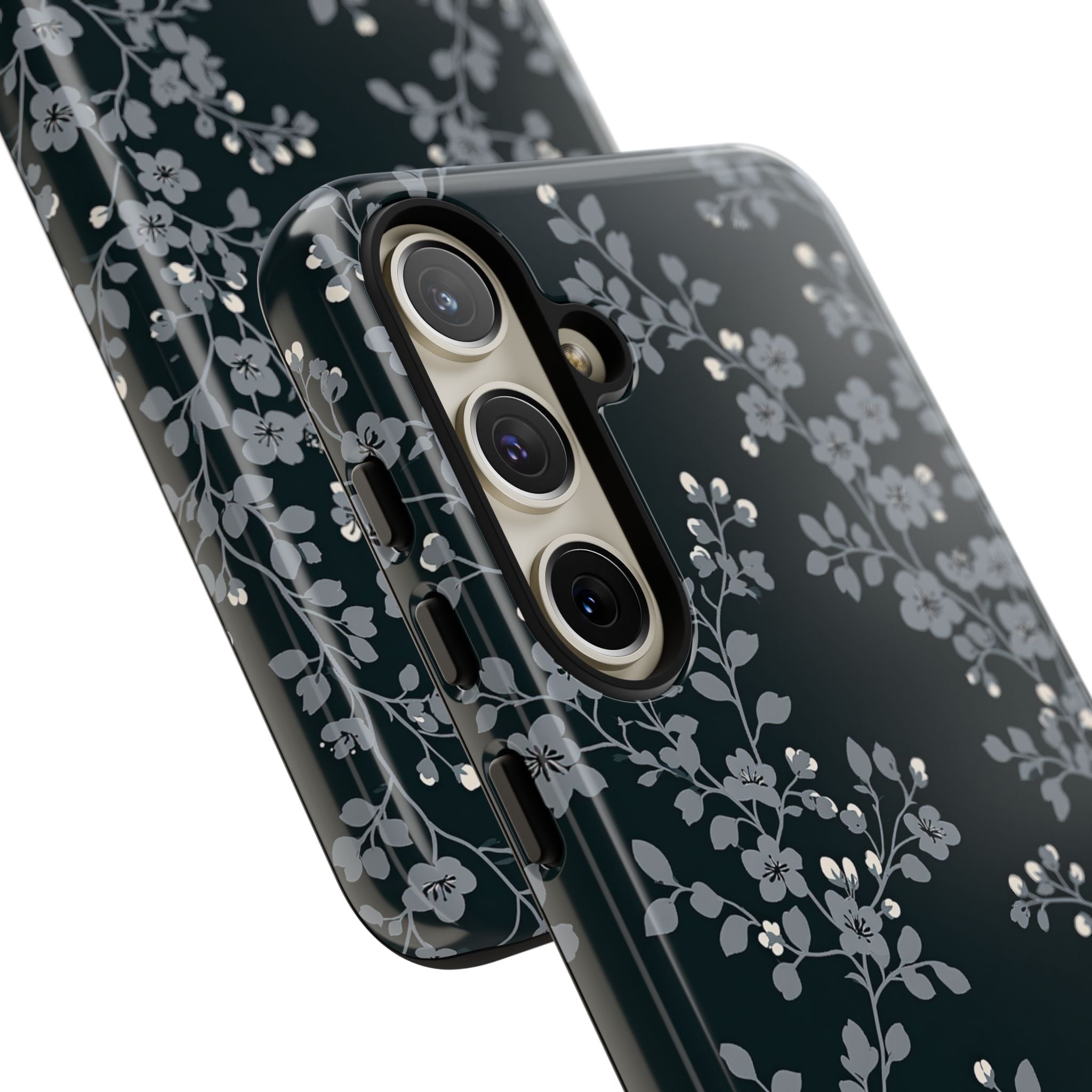 Black Tough Phone Case for Samsung - Midnight Slate Blossom