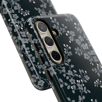 Black Tough Phone Case for Samsung - Midnight Slate Blossom