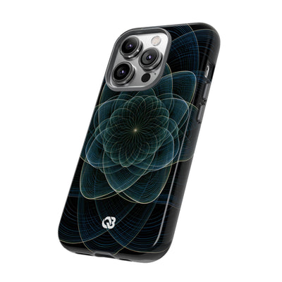 Blue Tough Phone Case for iPhone - Celestial Wireframe Bloom