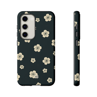 Teal Tough Phone Case for Samsung - Obsidian Cream Petals