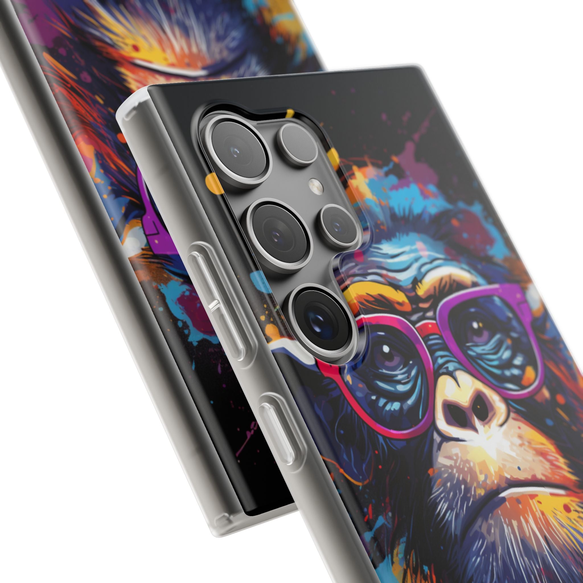 Neon Splatter Primate · Soft Telefoncover til Samsung