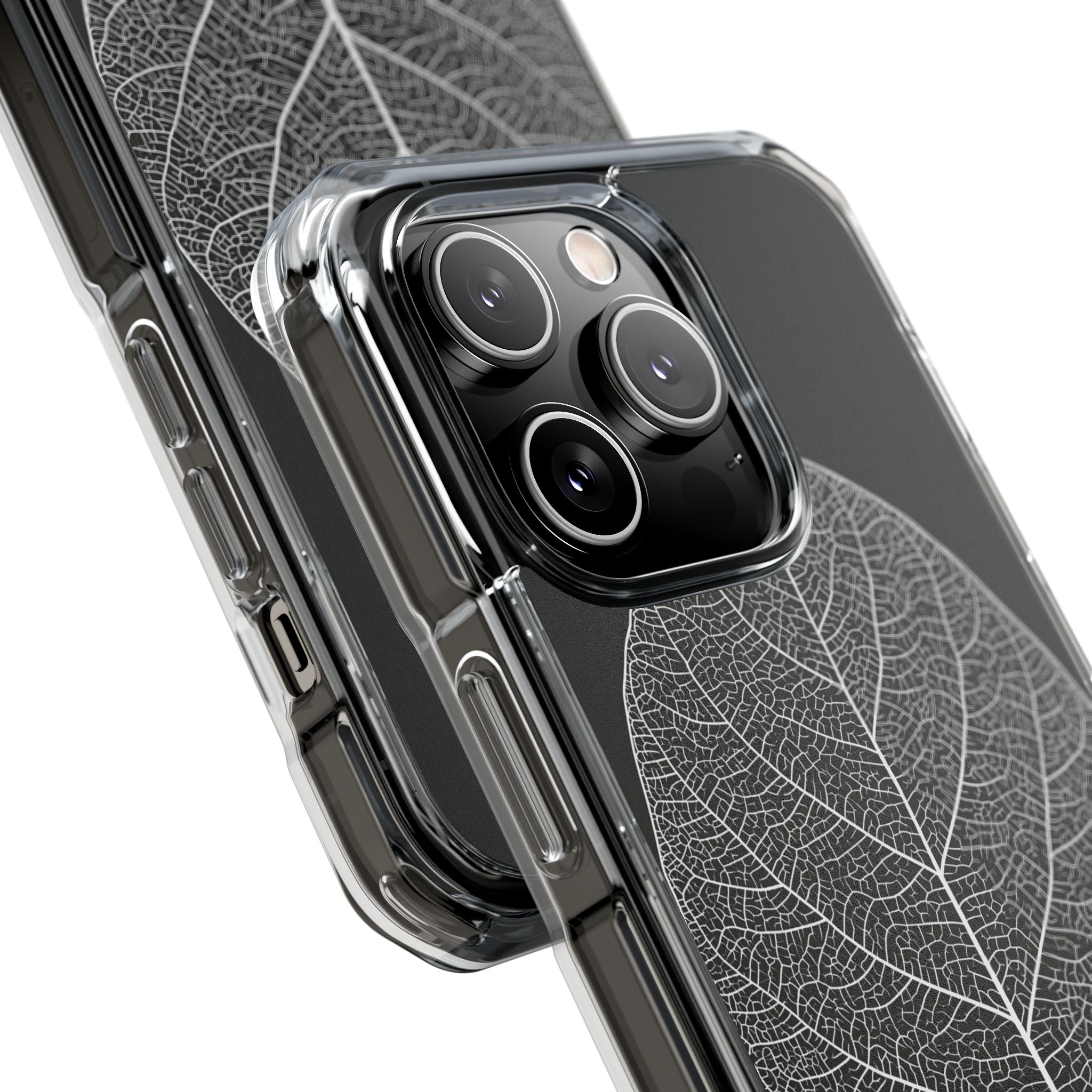 Black Impact MagSafe Phone Case for iPhone - Bleached Leaf Lattice