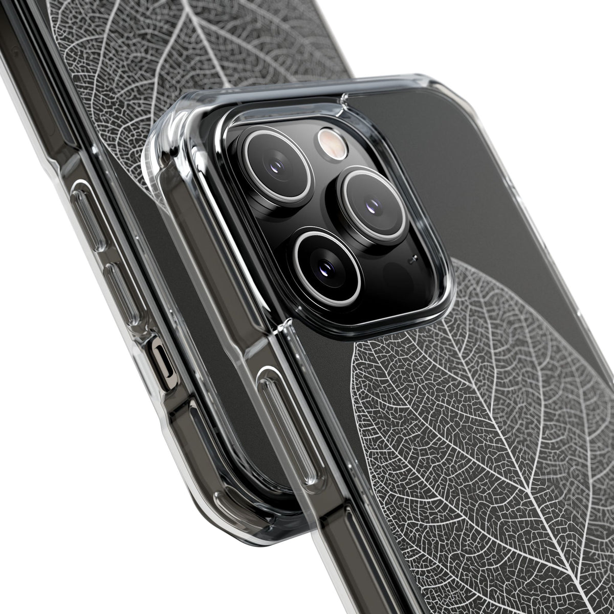 Monochrome Leaf Skeleton · Clear Impact Magnetic Phone Case for iPhone ·  Black
