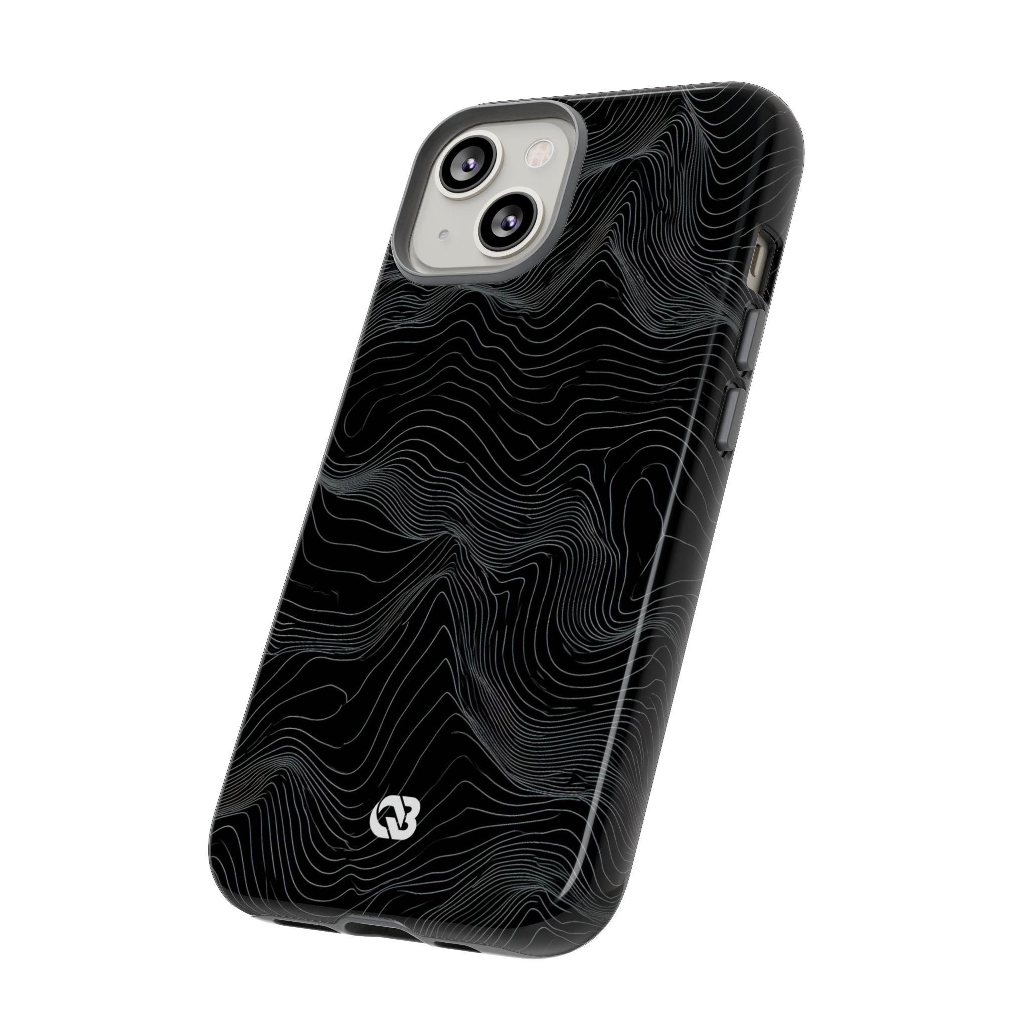 Black Tough Phone Case for iPhone - Obsidian Topo Wireframe