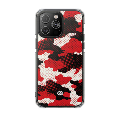 Crimson Halftone Camo · Clear Impact Magnetic Phone Case for iPhone · Red