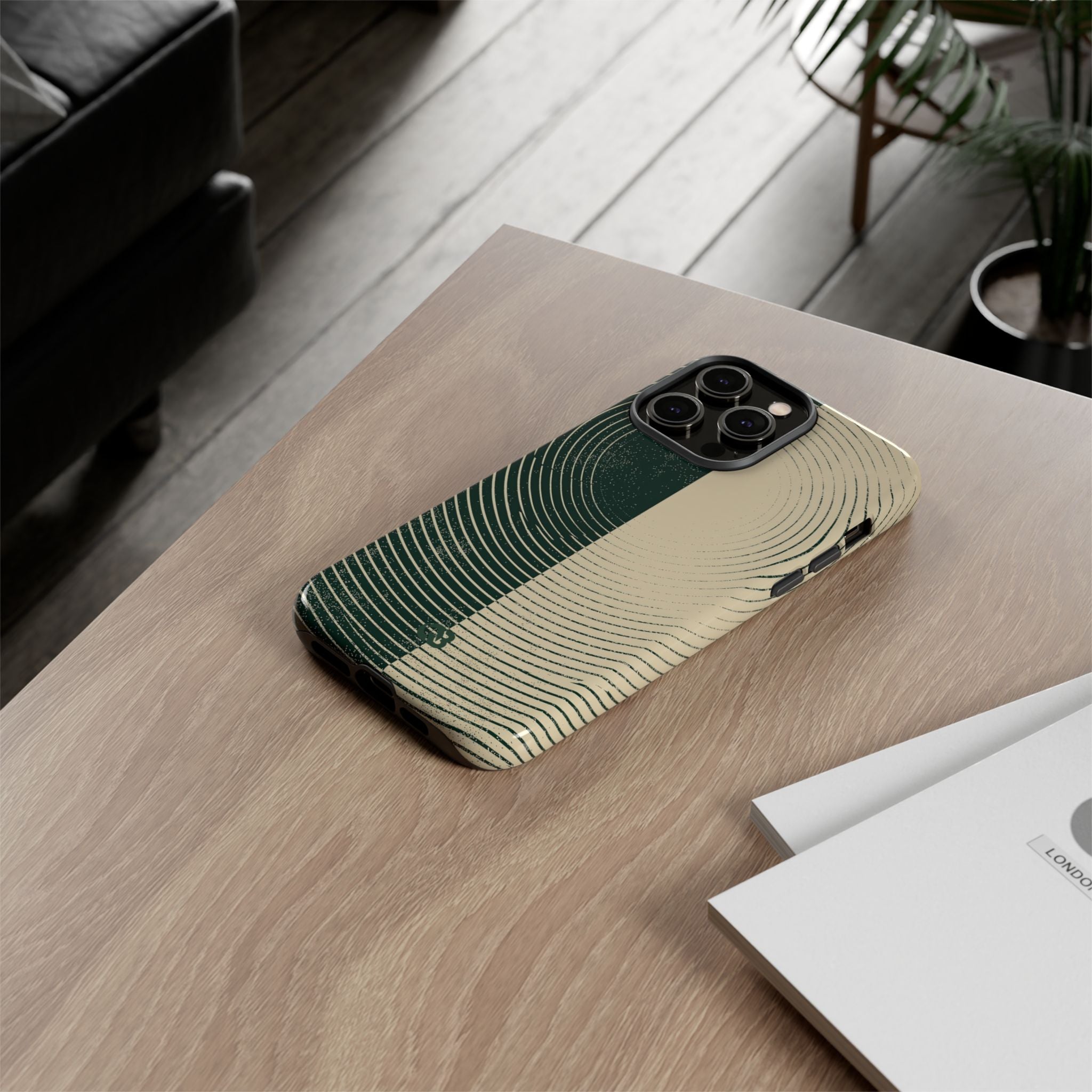 Green Tough Phone Case for iPhone - Evergreen Split Grain