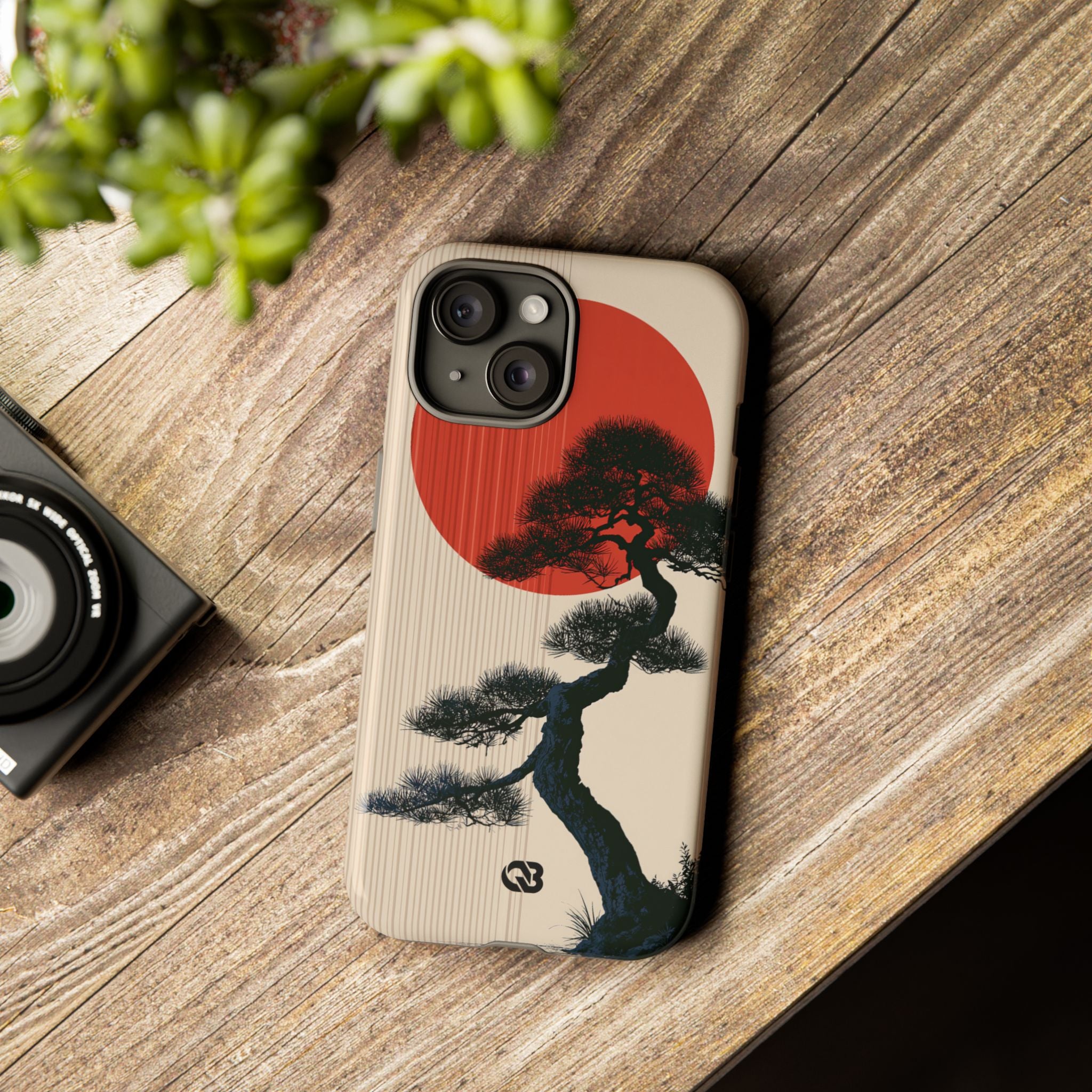 Beige Tough Phone Case for iPhone - Kyoto Crimson Pine