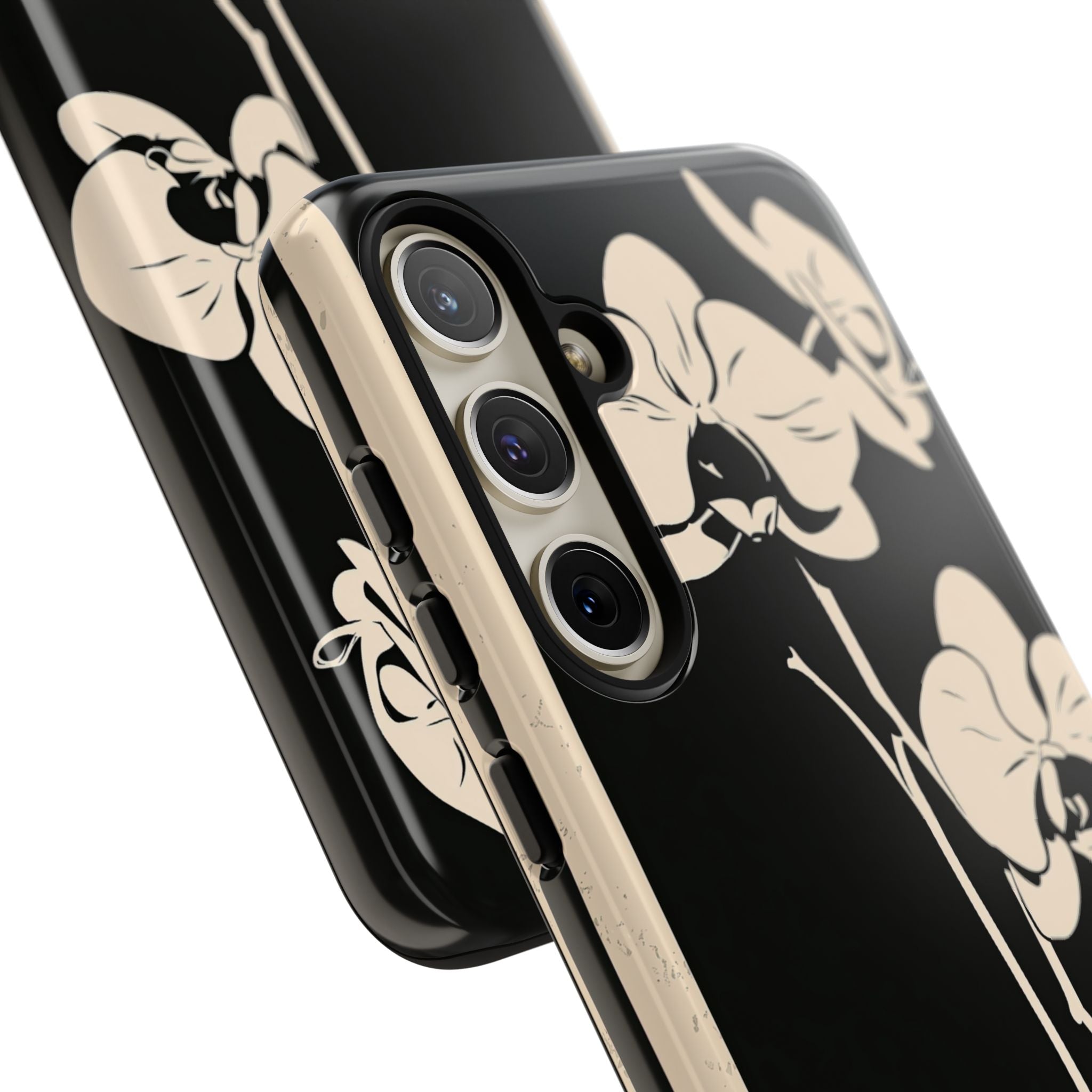 Black Tough Phone Case for Samsung - Obsidian Bone Orchid