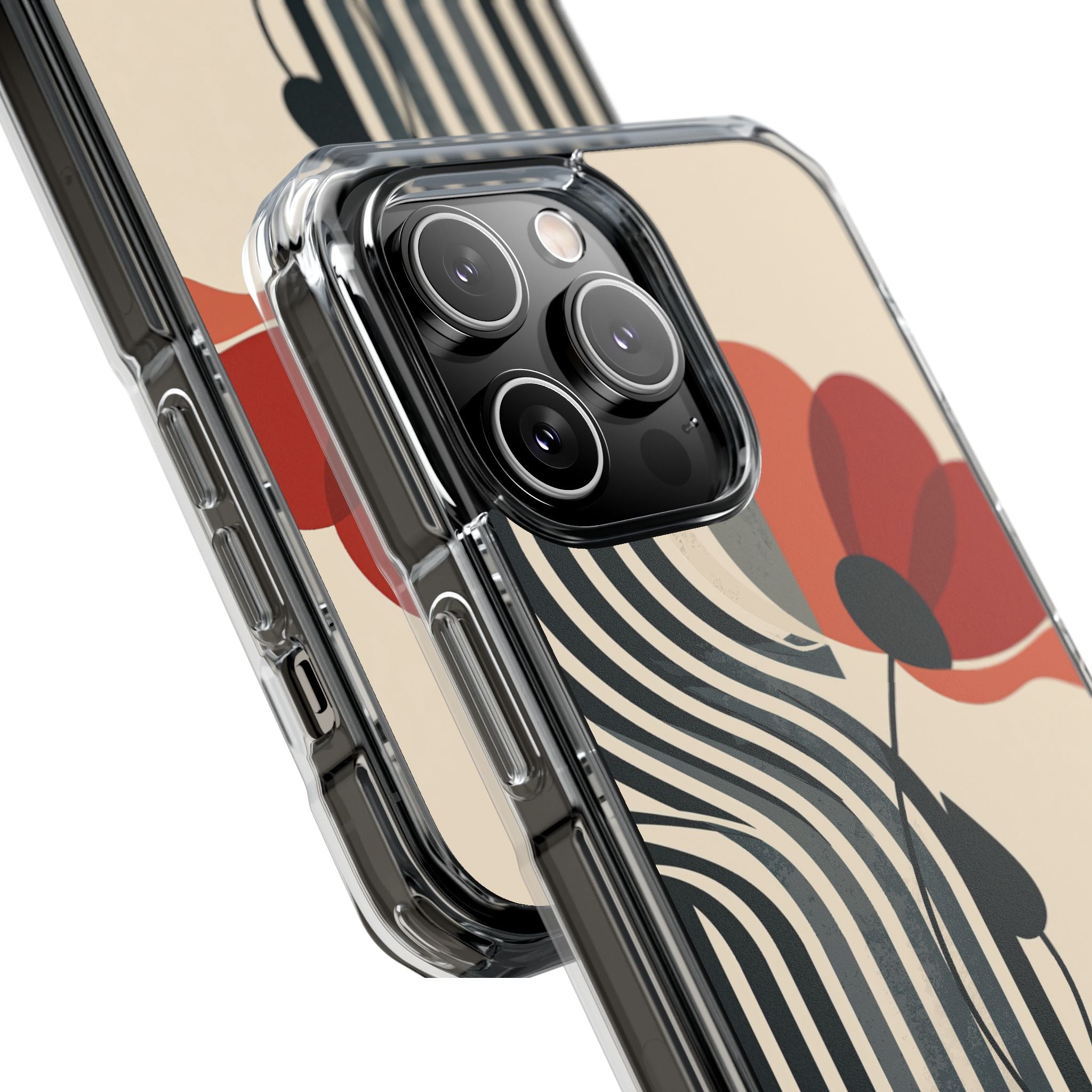 Beige Impact MagSafe Phone Case for iPhone - Crimson Line Bloom