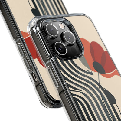 Beige Impact MagSafe Phone Case for iPhone - Crimson Line Bloom