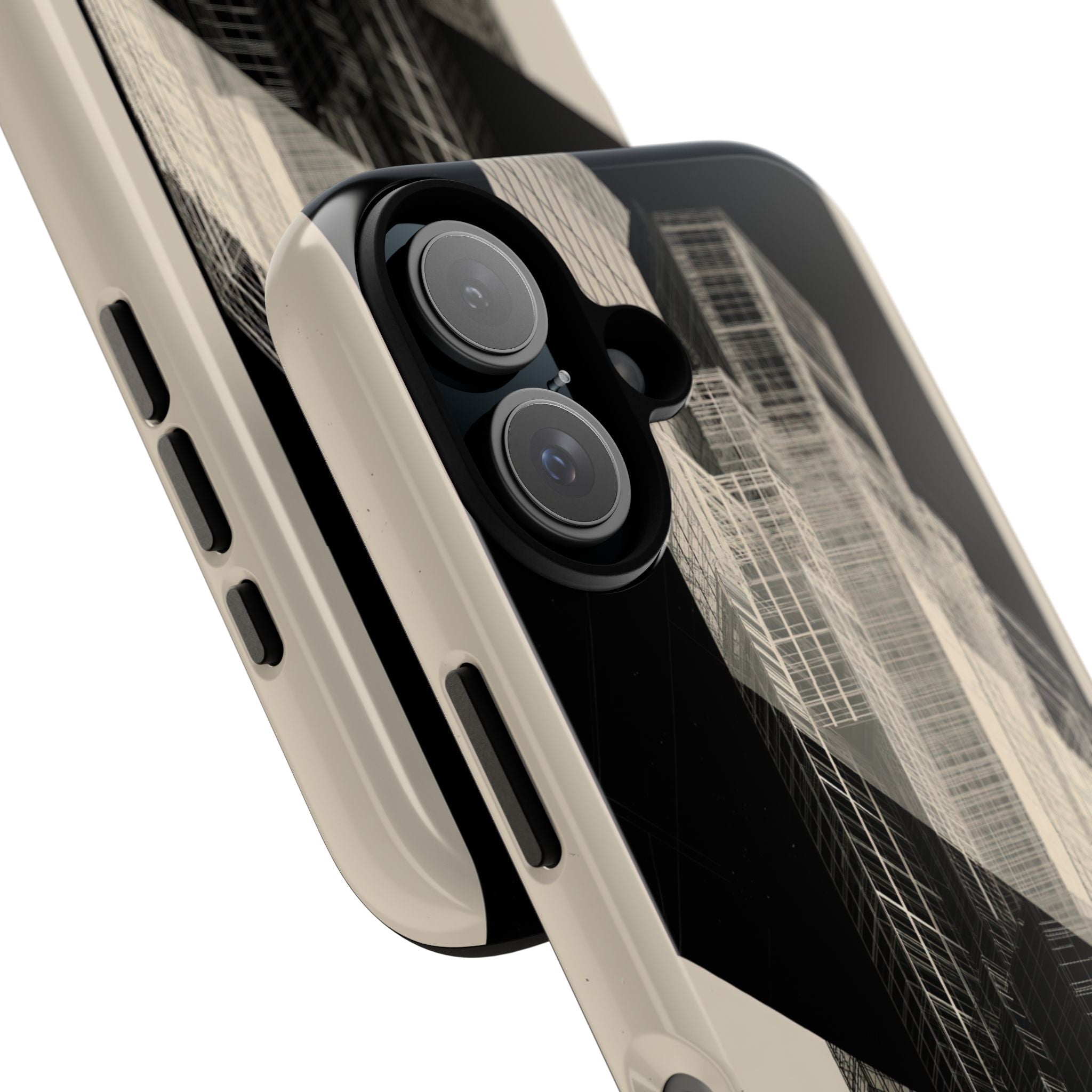 Beige Tough Phone Case for iPhone - Monolith Urban Grid