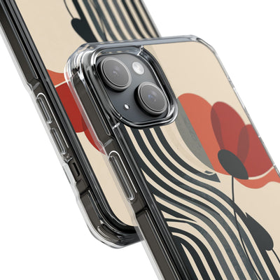 Beige Impact MagSafe Phone Case for iPhone - Crimson Line Bloom