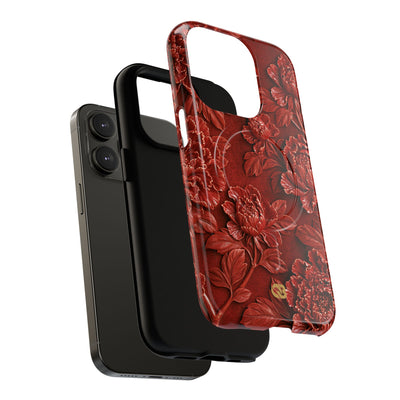 Cinnabar Peony Relief · Tough 2.0 Magnetic Phone Case for iPhone · Red