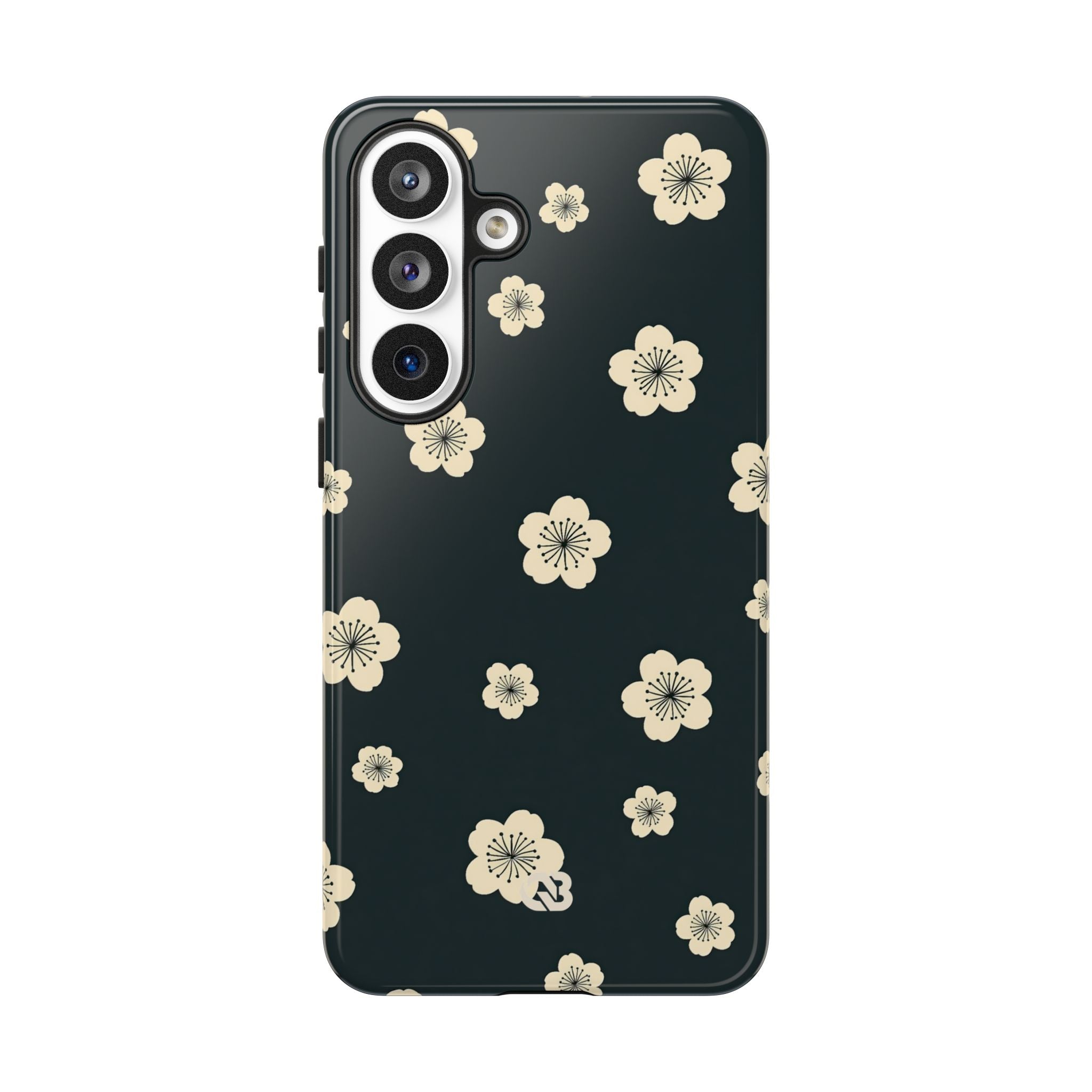 Teal Tough Phone Case for Samsung - Obsidian Cream Petals