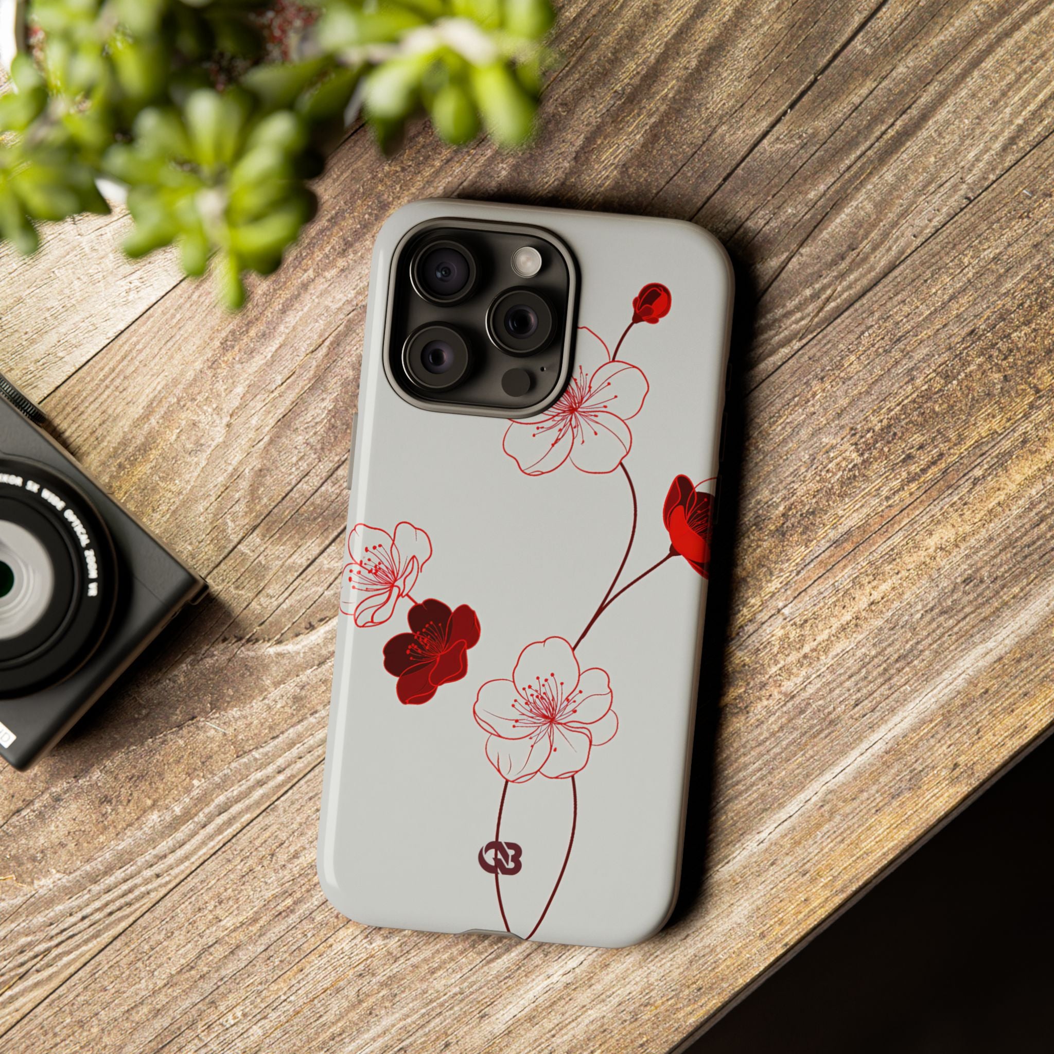 Red Tough Phone Case for iPhone - Kyoto Ember Bloom