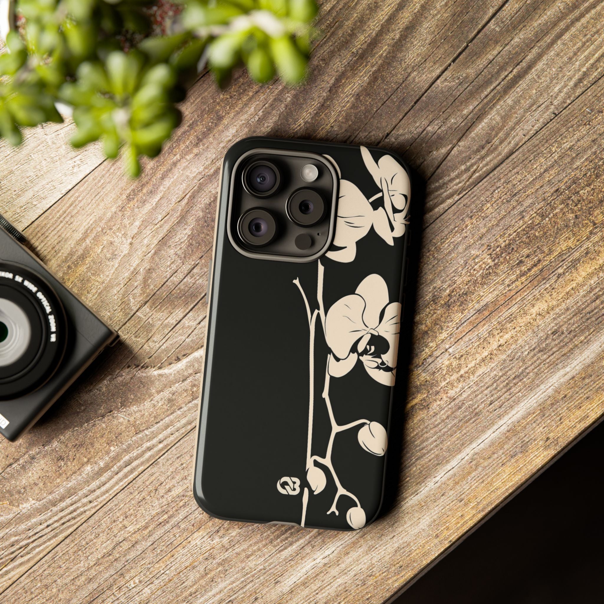 Black Tough Phone Case for iPhone - Obsidian Bone Orchid