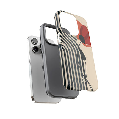 Beige Tough Phone Case for iPhone - Crimson Line Bloom