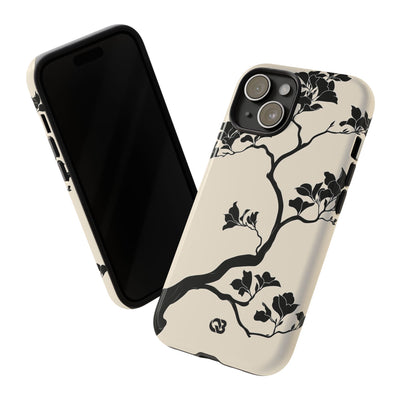 Beige Tough Phone Case for iPhone - Obsidian Bonsai Silhouette