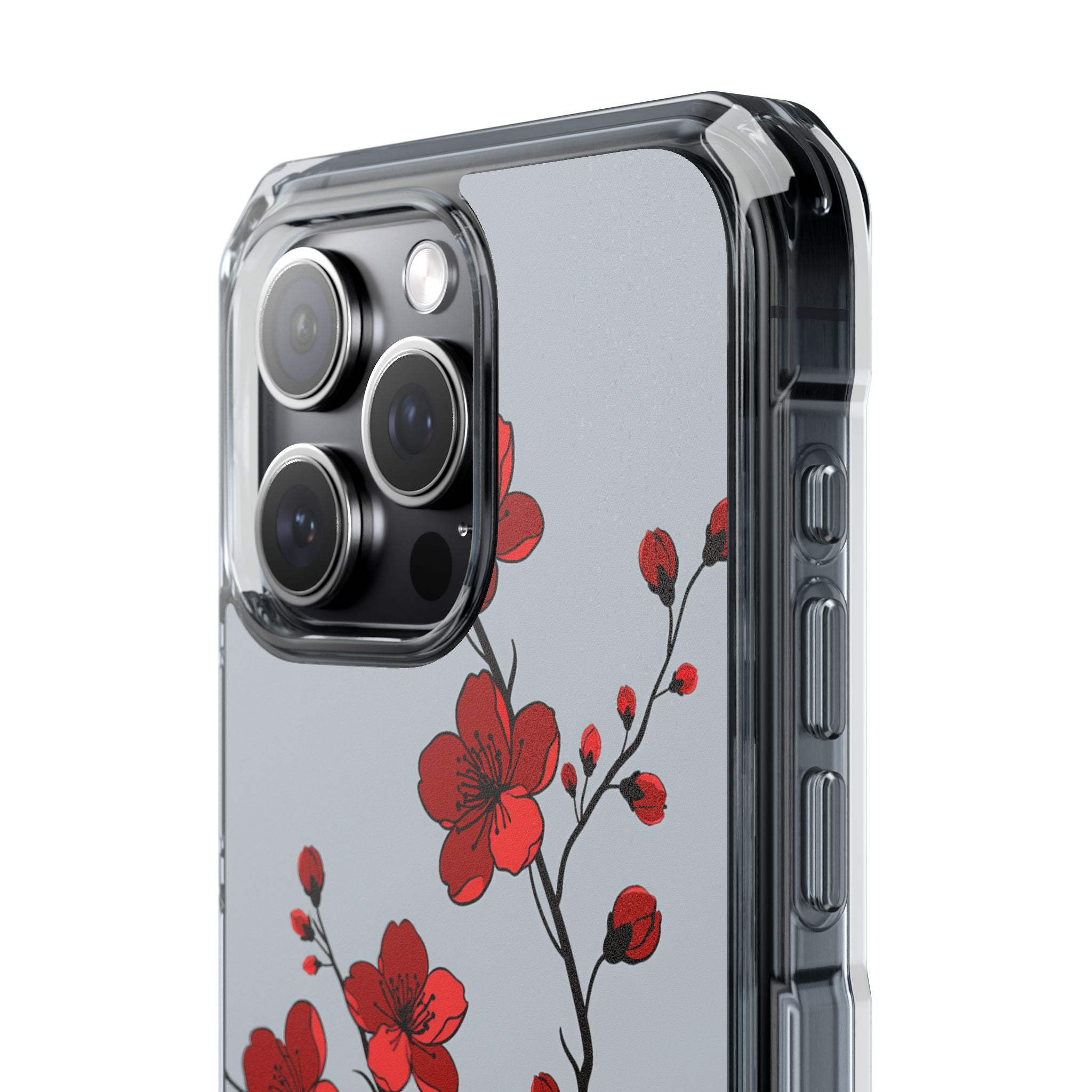 Grey Impact MagSafe Phone Case for iPhone - Crimson Blossom Onyx