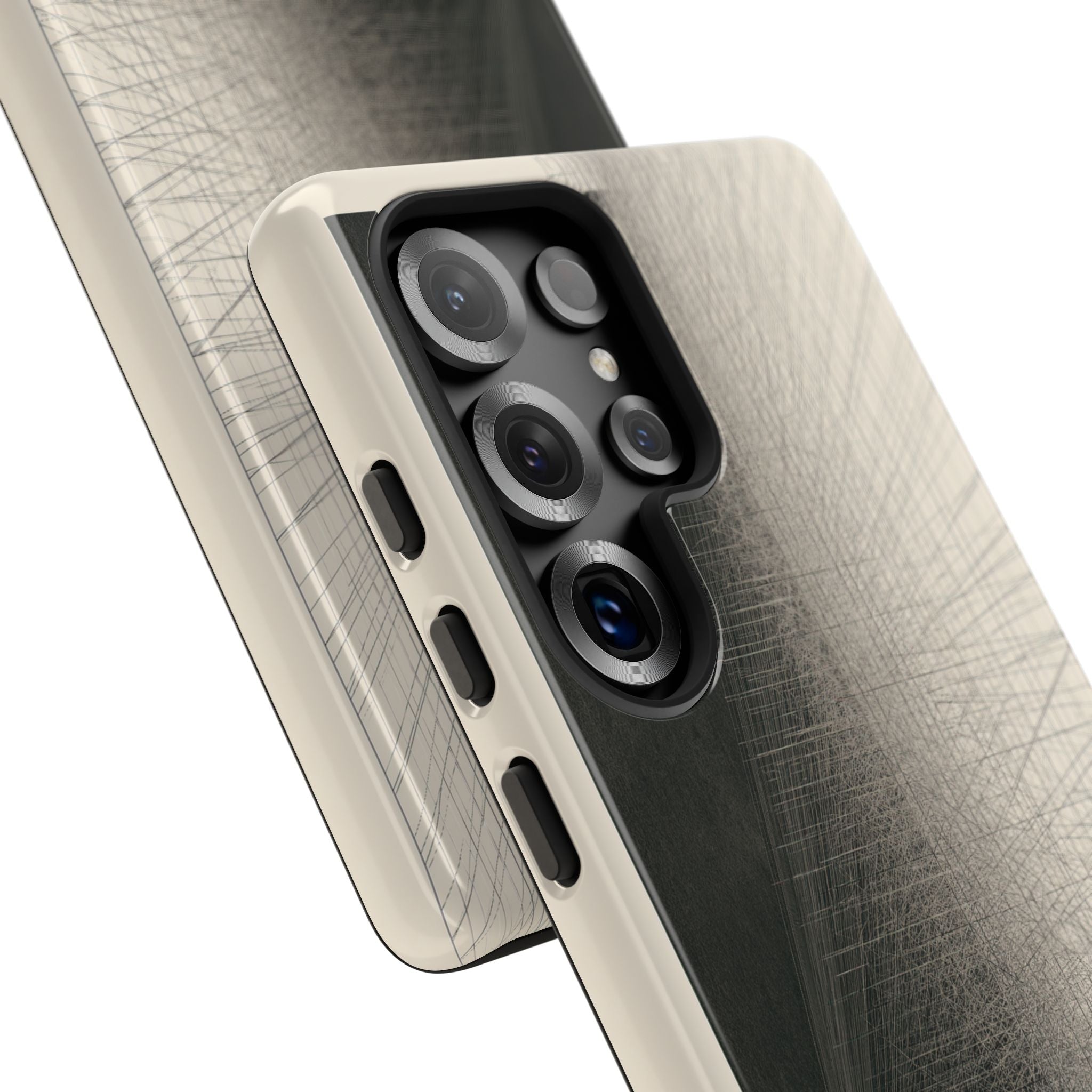 Beige Tough Phone Case for Samsung - Brutalist Graphite Grid