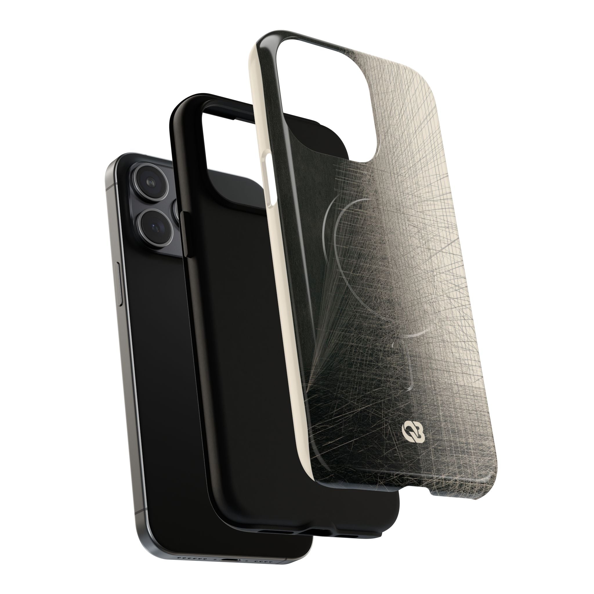 Beige Tough 2.0 Magsafe Phone Case for iPhone - Brutalist Graphite Grid