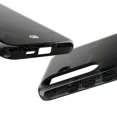 Black Tough Phone Case for Samsung - Obsidian Topo Wireframe
