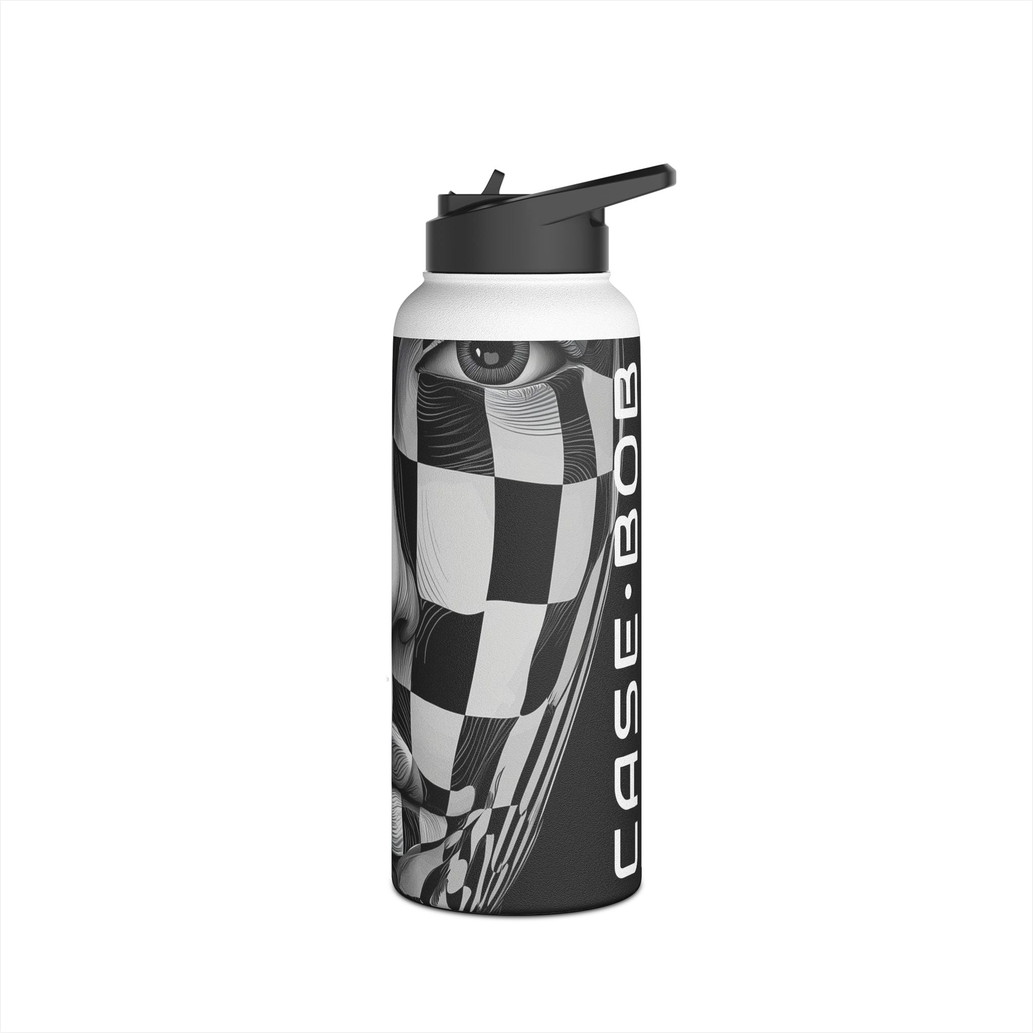 Mirrored Checkerboard Face - Stainless Steel Water Bottle