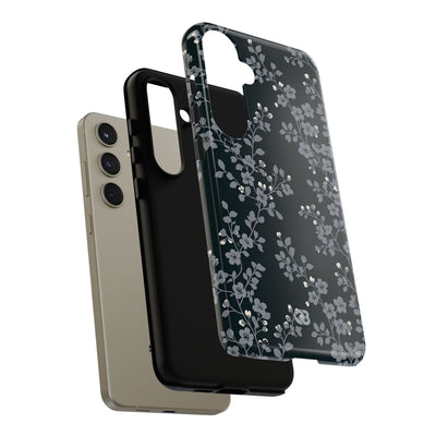 Black Tough Phone Case for Samsung - Midnight Slate Blossom