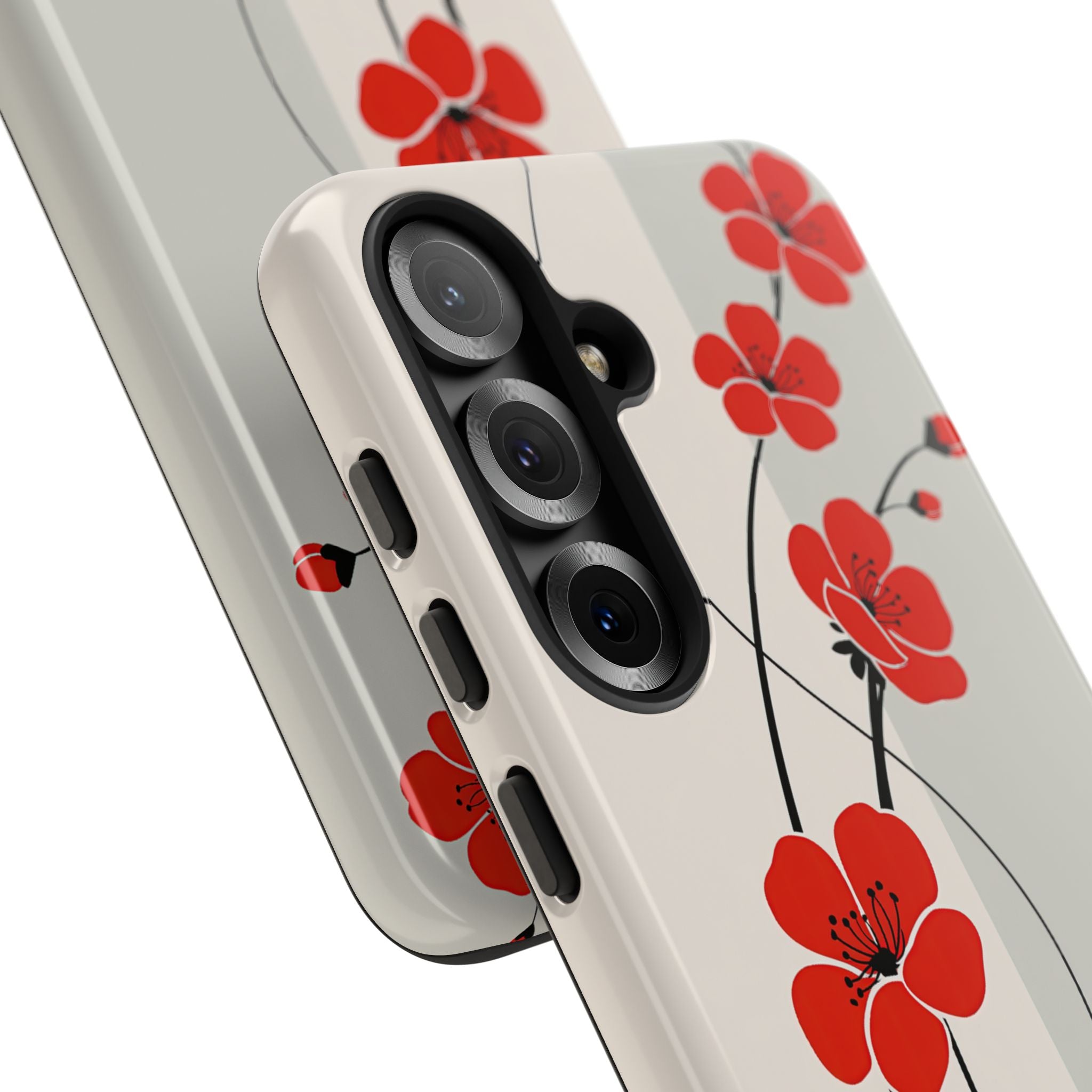 Beige Tough Phone Case for Samsung - Scarlet Ink Petals