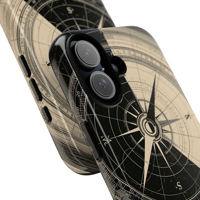Beige Tough Phone Case for iPhone - Obsidian Nautical Blueprint