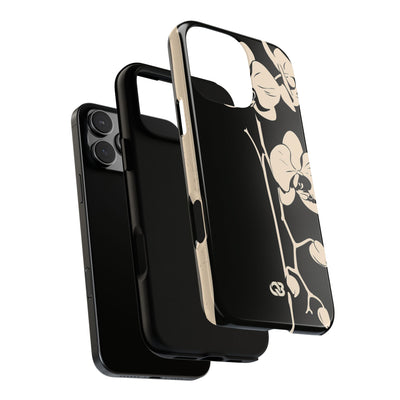 Black Tough Phone Case for iPhone - Obsidian Bone Orchid