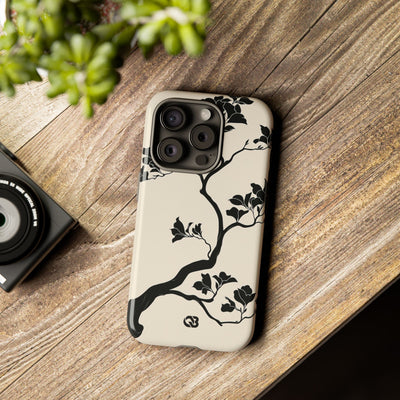 Beige Tough Phone Case for iPhone - Obsidian Bonsai Silhouette