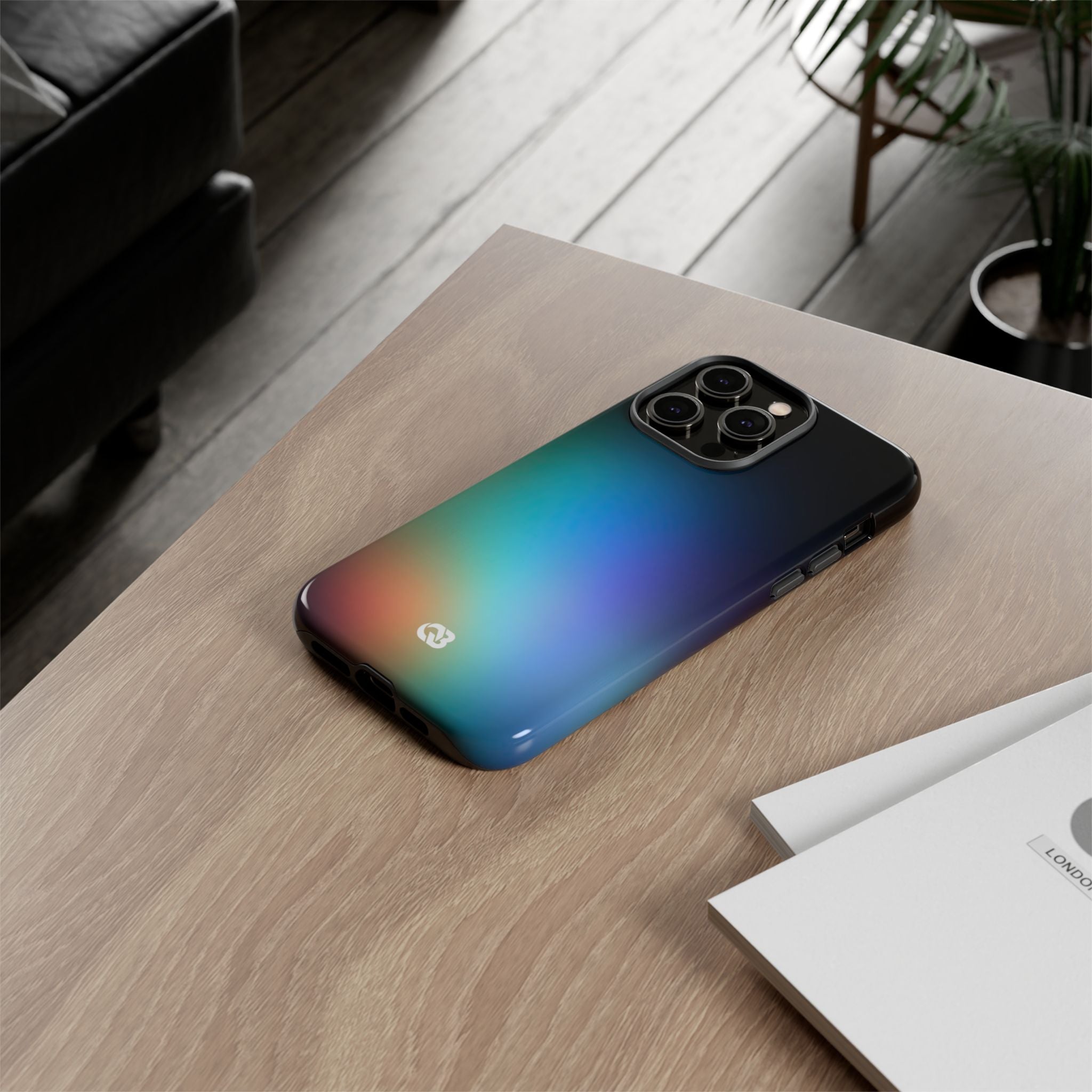 Black Tough Phone Case for iPhone - Electric Prism Grain