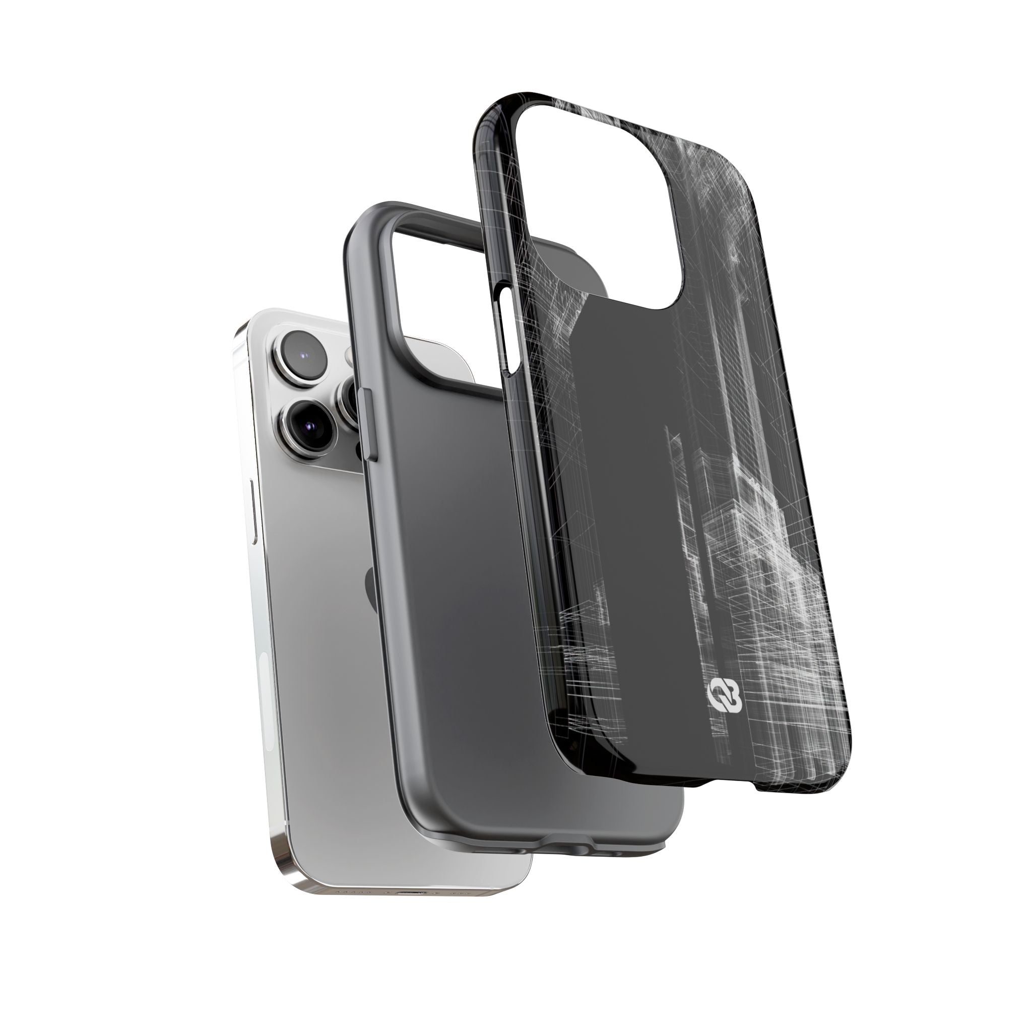 Black Tough Phone Case for iPhone - Ghost Urban Wireframe