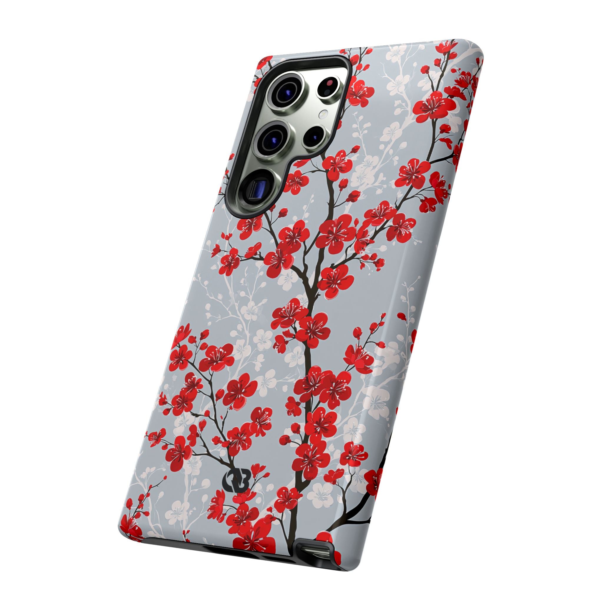 Grey Tough Phone Case for Samsung - Crimson Sakura Slate