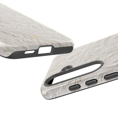 White Tough Phone Case for Samsung - Alabaster Floral Relief