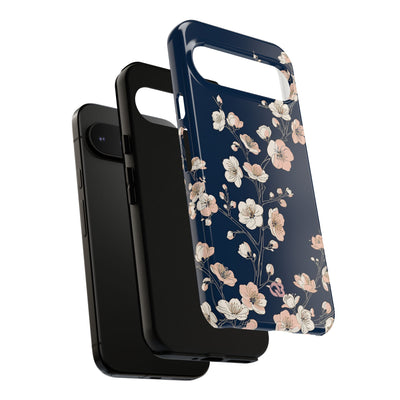 Blue Tough Phone Case for Google Pixel - Midnight Peach Sakura