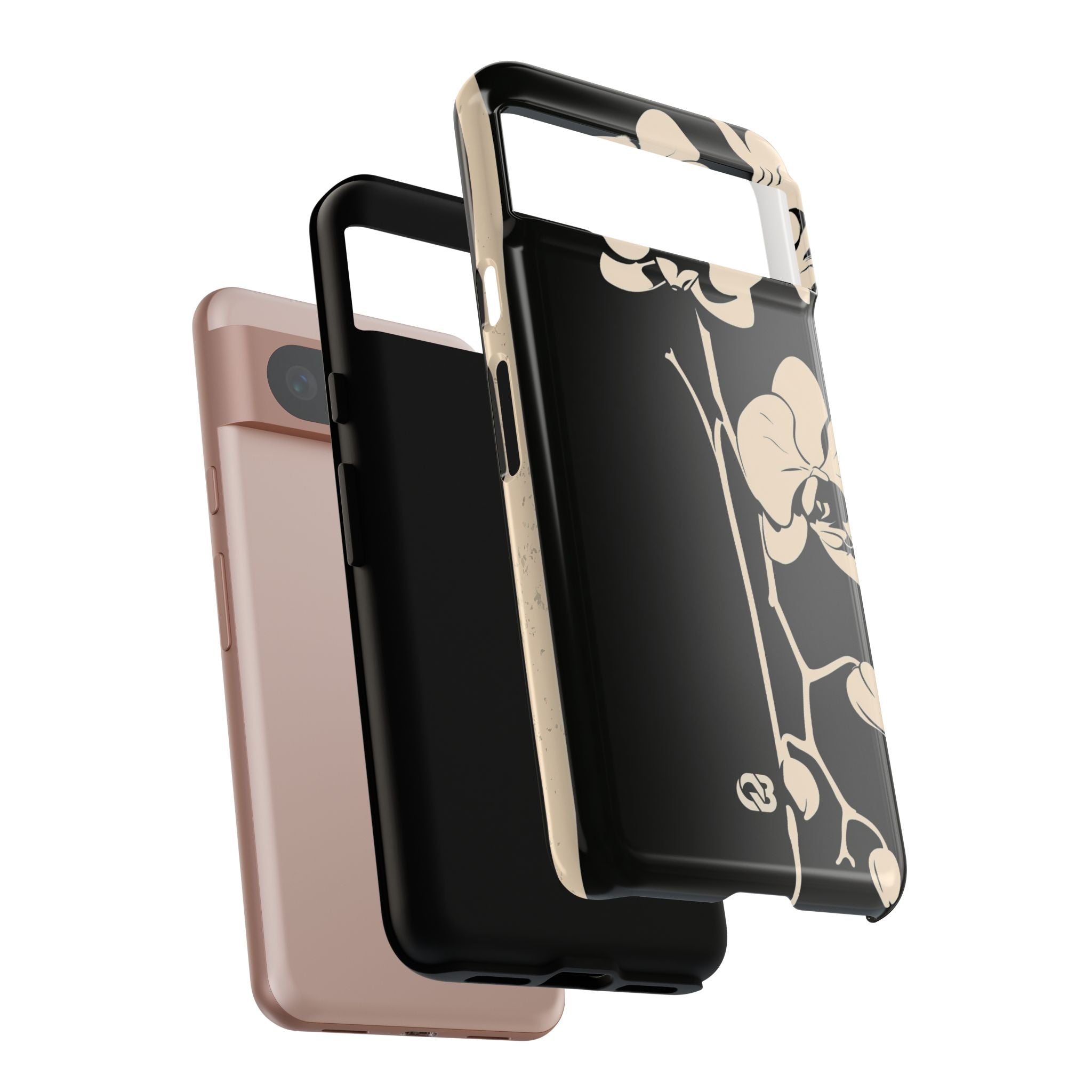 Black Tough Phone Case for Google Pixel - Obsidian Bone Orchid