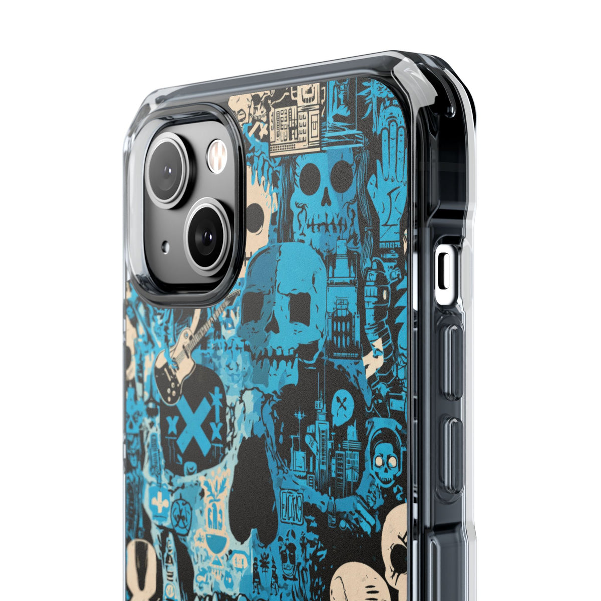 Electric Skull Graffiti · Clear Impact Magnetic Phone Case for iPhone · Blue